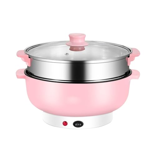Electric Hot Pot Cooker, Portable Electric Skillet with Nonstick Coating, Multi-Function Electric Cooker, Noodle Cooking Pot (Light Green 24CM)(Pink,24CM)
