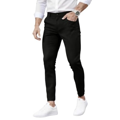 GINGTTO Mens Skinny Pants Tapered Leg Stretch Slim Fit Dress Pants for Men Black Plain 28W x 28L