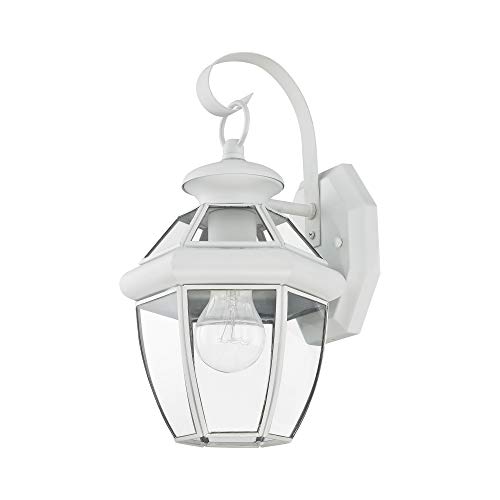 Livex Lighting 2051-03 Monterey 1 Light Outdoor White Finish Solid Brass Wall Lantern With Clear Beveled Glass #TOP1