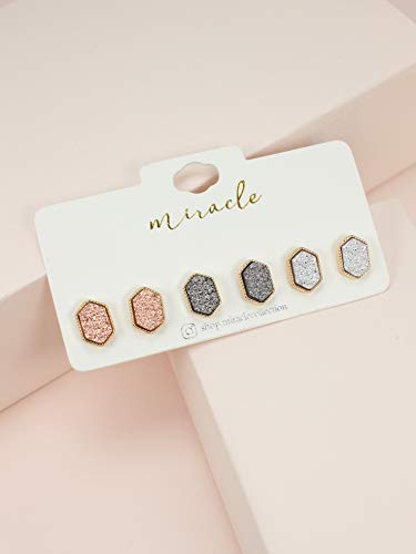 Miracle Collection Faux Druzy Multi Pair Set- Hexagon, Oval Crystal, Oval Styles For Women Fashion And Unique Gift For Her. (Multi4-Hexagon) #TOP1