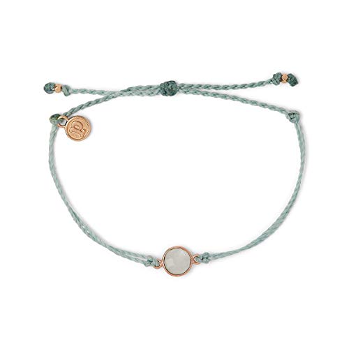 Pura Vida Rose Gold Round Moonstone Bracelet w/Plated Charm - Adjustable Band, 100% Waterproof - Smoke Blue