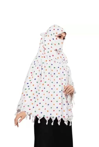 Image of Cotton Long Scarf Cum Mask Scarves Usable for Vehicle Driver | White Printed Design Fabric | Universal Size | Soft & Breathable Sun Protection | For Girl & Women