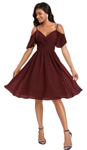 Cold Shoulder Bridesmaid Dresses with Sleeves Short Formal Dress for Women V Neck Evening Gown4