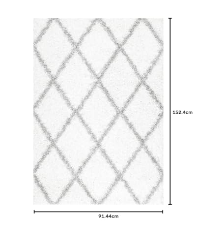 Image of Handmade Shaggy Fur Rectangular Rugs And Carpet For Bedroom, Living Room (3X5 Feet, White And Silver)