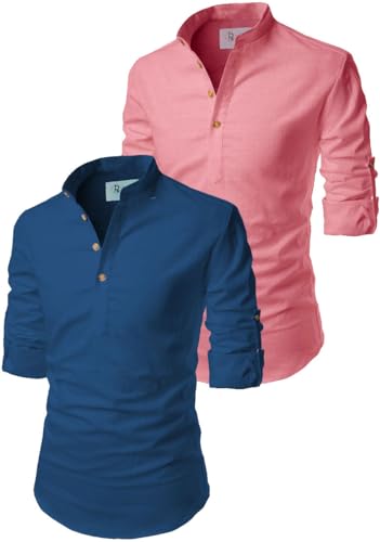 Image of Men's Cotton Blend Short Playful Mix Color Kurta - Pack 2