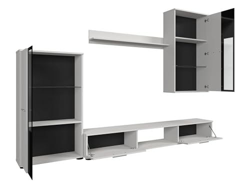 Mirjan24 Wohnwand Salsa, Design Mediawand, Modernes Wohnzimmer Set, Anbauwand, Hängeschrank, Vitrine, TV Lowboard, (Nuss Okapi, ohne Beleuchtung) – Bild 5