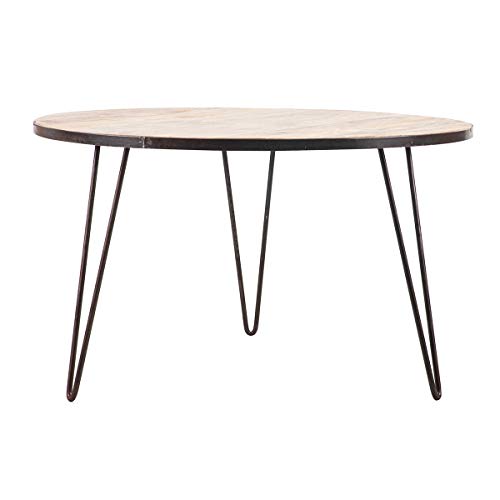 Miliboo Mesa de comedor redonda industrial mango macizo y metal D125 cm Taller