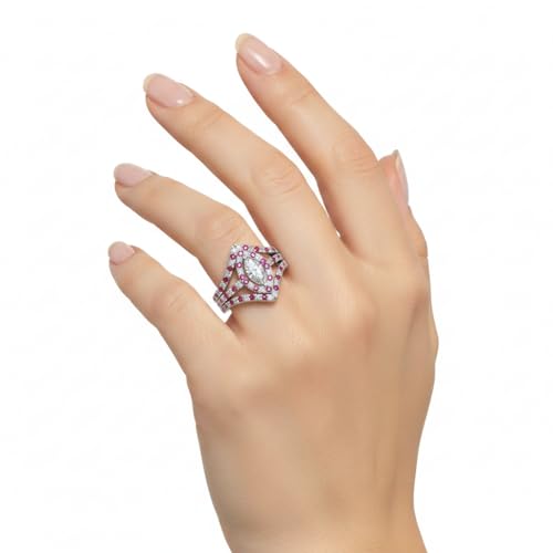 Image of Choose Your Gemstone Royal Empress Ring 925 Sterling Silver Marquise Shape Halo Engagement Rings Ornaments Surprise for Wife Symbol of Love Clarity Comfortable US Size 4 to 12