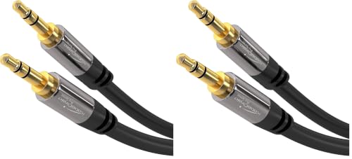 Image of KabelDirekt - Aux Cable, Jack Cord & Audio 3.5mm Cable - 10ft - Available in 1.5-33ft - Suitable for Headphones - Mobile Phone - PC & Laptop Audio - Car - HiFi - Stereo, Black (Pack of 2)