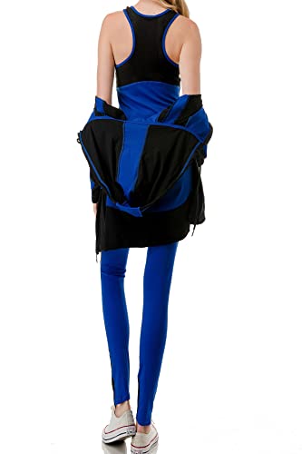 Jvini Women's Tracksuit Set 3- Piece - Full Zip Active Hooded Jackets- Racerback Tank & High Waist Leggings Blue/Black Size L/Xl Us (8-12) #TOP5