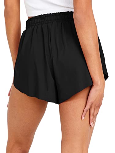 Laslulu Womens 2 In 1 Flowy Running Shorts Elastic Casual Summer Athletic Workout Sweat Shorts High Waisted Gym Tennis Skorts Skirts Pockets(Black Small) #TOP2