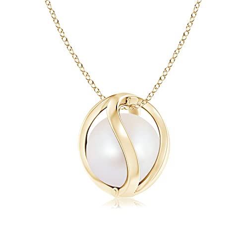 Angara Japanese Akoya Cultured Pearl Cage Pendant Necklace For Women, Girls In 14K Yellow Gold (Grade-Aa|Size-8Mm) June Birthstone Jewelry Gifts For Her Birthday, Wedding, Engagement, Valentines Day #TOP1