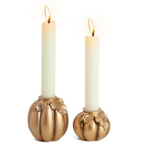 DN DECONATION Fall Pumpkin Candle Holders Gold Candlestick for Home Decor