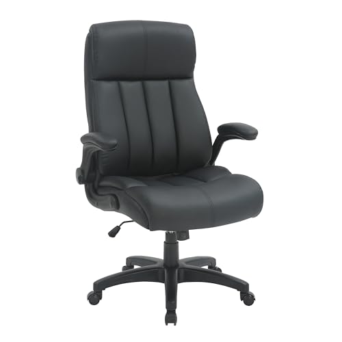 Executive Leather Office Chair with Padded Flip Up Armrests and Height Adjustable with Tilt Control, PU Desk Chair, Black