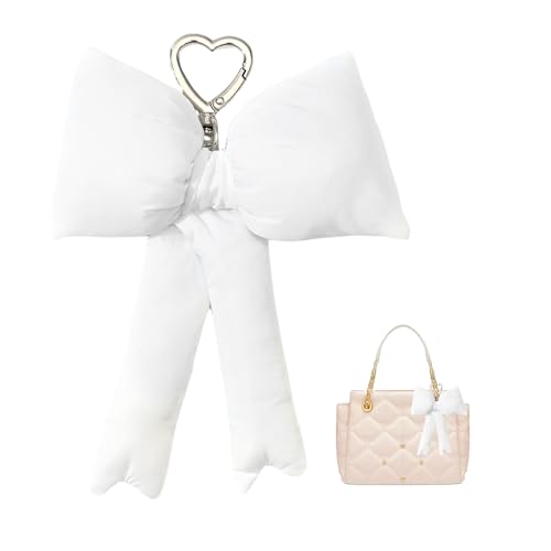Image of Pink Bow Keychain Bag Charms Y2K Bowknot Plaid Keychains Coquette Aesthetic Purse Handbag Backpacks Charms (White)