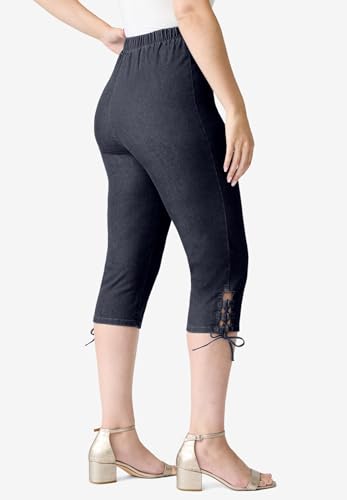 Roaman's Women's Plus Size Plus Size Comfort Stretch Lace Up Capri Jean3