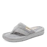 Dearfoams Women's Melanie Terry Thong Slipper, Grey Sleet, 9-10