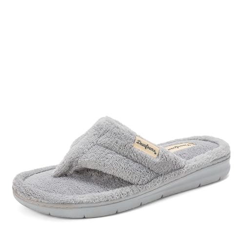 Dearfoams Women's Melanie Colorblocked Microfiber Terry Thong Slipper, Grey Sleet, 7-8