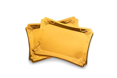 ZOLA PARTY – Lot de 10 Plateaux Jetables en Carton Doré – Présentoirs à Gâteaux, Pâtisseries, Apéritifs, Buffets, Hors-d’œuvre, Amuse-Bouches –...