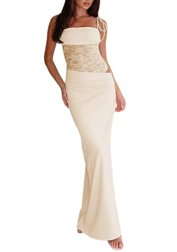 Image of Unybwonn Lace Maxi Dress Sexy Sheer Sleeveless Bodycon Mesh Long Dresses Cut Out Spaghetti Strap Wedding Guest Dress
