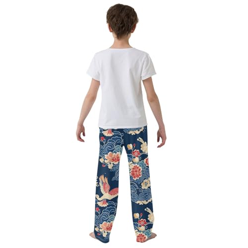 Chinese Bird Cloud Boys Long Pants Soft Trousers Elastic Waist Kids Lounge Bottoms with Pockets S-XL3