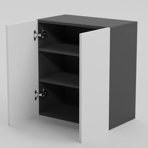 Image of 2 Door Multipurpose Wall Mounted Cabinet with Adjustable & Fixed Shelf | Storage for Modular Kitchen, Bathroom, Office & Living Room | DIY | Color-Grey & White | Size-60x33x63.8 Cm