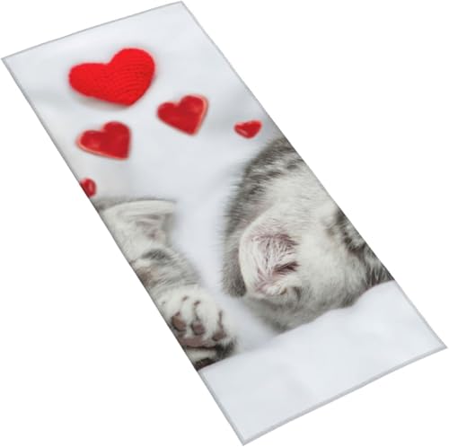 フェイスタオル 夢を見てる可愛い猫 ハート マイクロファイバー タオル 柔らか 肌に優しい 肌触りが良い ふわふわ 髪に優しい 通気 かわいい 抗菌防臭加工 瞬間吸水 速乾 耐久性 薄手 毛羽落ち少ない 業務用タオル