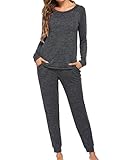 Ekouaer Women's Long Sleeve Henley and Jogger Pajama Lounge Set Soft Cotton Pjs Sleepwear(Dark Grey,...