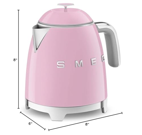 Image of SMEG Mini 50's Retro Style 3 Cup Electric Kettle with Double Wall Anti Slip Base and Water Level Indicator (Pink)