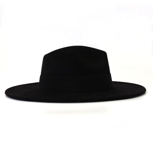 Wotfim Big Wide Brim Fedora Hat For Women Man Classic Suede Panama Hat With Band Western Outdoor Hat-Black thumb #4