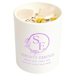 Luxury Vanilla Candle Scented, Crystal Candle with Rose Quartz, Paraffin Free & Eco Friendly Soy Wax, Relaxation & Meditation Gift. Safe for Pets & Children. (60 hrs)