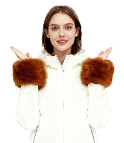 Lina & Lily Womens Winter Wrist Cuffs Warmers Faux Fur Fluffy (Light Brown)