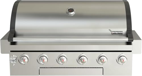 Brand-Man Propane Gas Grill, 40-Inch 6-Burner Built-In Head BBQ Island Outdoor Kitchen, Natural Gas Convertible, Heavy Duty 304 Stainless Steel, 60,000BTUs