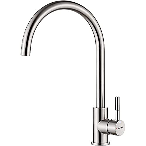 Ibergrif M22110, Edelstahl Küchenarmatur, Einhebel Wasserhahn für Küche mit hoher Auslauf 271 mm, Matt, Grau – Ansicht 1