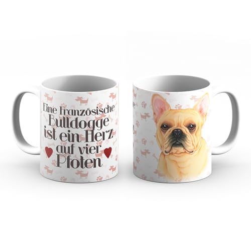 power gift Französische Bulldogge Hellbraun - Kaffeetasse, Becher, Teetasse aus hochwertiger Keramik. Kaffeebecher mit schöner Grafik und Spruch in deutscher Sprache. Praktisches Geschenk.