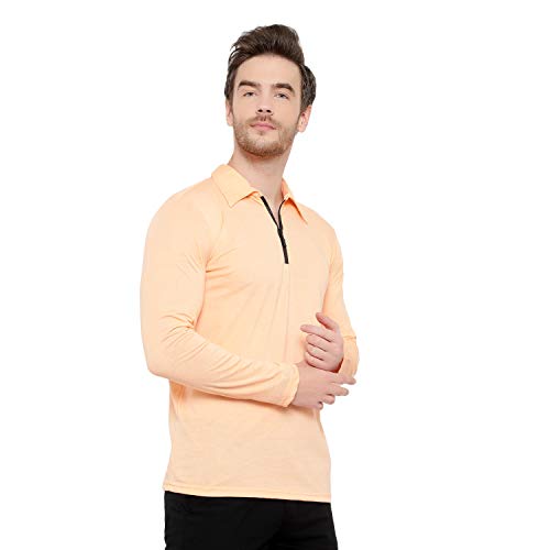 Image of Men's Cotton Blend Full Sleeve Zip Neck Polo T-Shirt (Pack of 1)