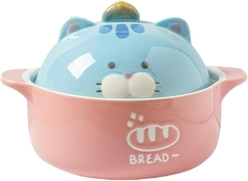 Yobuisg 丼 食器 猫柄 ラーメン丼 セラミック ラーメン丼 蓋付き セラミックボウル どんぶり ラーメン ラーメン碗 ご飯 和食器 ご飯 ボウル かわいい 即席めん丼 大容量 即席めん丼 猫柄スープボウル キッチンの朝食にオートミール 食洗機/電子