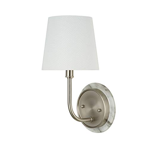 Amazon Brand â Stone & Beam Contemporary 1-Light White Marble Wall Sconce with Linen Shade, LED Bulb Included, 13.5