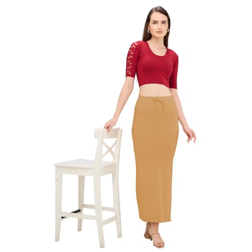 Image of DESI GIRL Cotton Lycra Stretchable Saree Shapewear Petticoat with Drawstring for Women | Fishcut Saree Petticoat with Side Slit for Easy Movement | Saree Shaper | Long inskirt