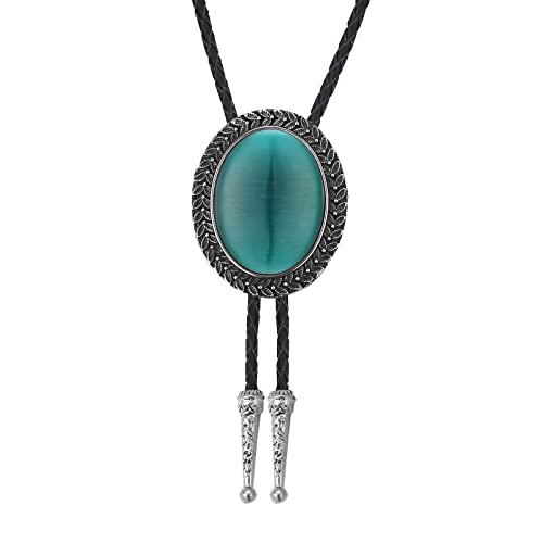 Image of Bolo Tie for Men Women Cowboy Turquoise Celtic Natural Tiger Eye Stone Longhorn Bull Western Leather Bolo Necktie