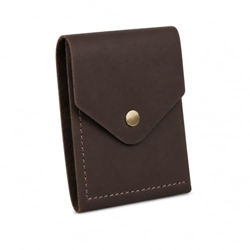 Image of The Wallet Store Flip 2.0 Genuine Leather Vertical Slim Wallet for Men | Easy Quick Card Access | Compact Front Cash Pocket & Button Lock | Minimalist Travel & Daily Carry Wallet (Dark Brown)