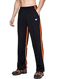 YuKaiChen Men’s Athletic Running Pants Open Bottom Mesh Sweatpants Zipper Pockets Black/Orange L