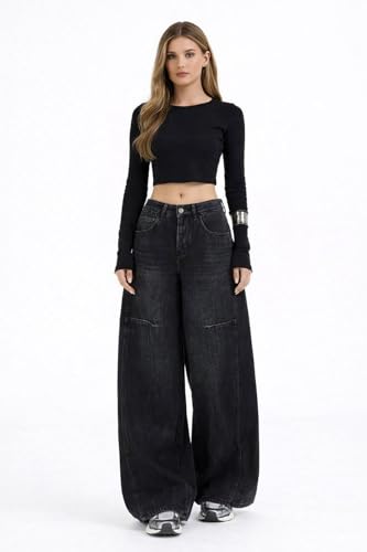 Image of ODDMONEKY Baggy Jeans for Women || Korean Jeans for Women || Wide Leg Korean High Waist Baggy Denim Pants (Wjeans-7)