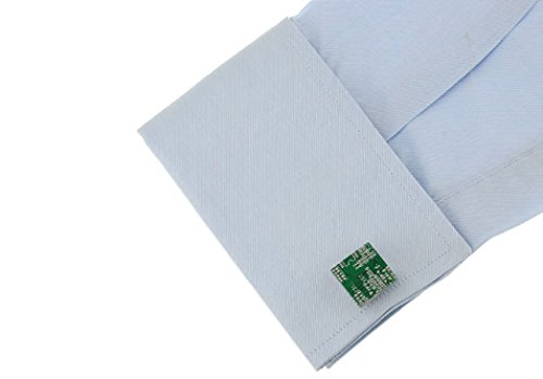 MRCUFF PC Motherboard Computer Chip Upcycled Green Circuit Board Pair Cufflinks Presentation Gift Box & Polishing Cloth3