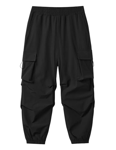 Echinodon Jungen Sommer Cargohose Schnelltrocknend Wasserabweisend Kinder Leichte Dünne Sommerhose Wanderhose Schwarz 150