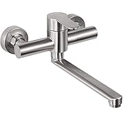 【 Super Flexible 】 - Grifo cocina pared caño 23cm y 360º Giratorio, se puede mover fácilmente a los lados izquierdo y derecho. Aplicable a todos los fregaderos de cocina para satisfacer diversas necesidades en la vida 【 Ahorro de espacio 】 - Grifos c...