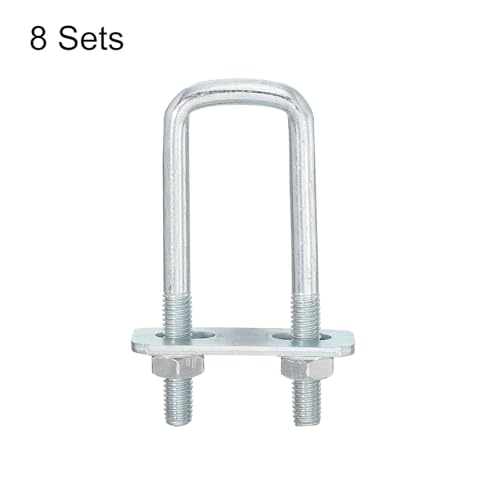 Image of uxcell Square U-Bolts, 8 Sets 25mm Inner Width 90mm Length M8 Zinc-Plated Carbon Steel U Clamp Bolt with Nuts and Plates, for Boat Trailer