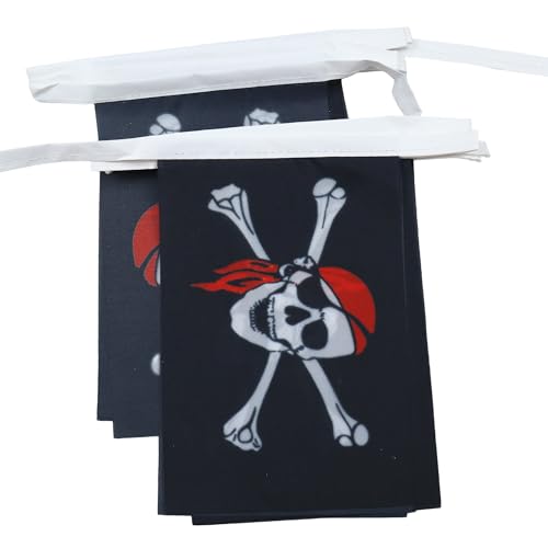 Image of AZ FLAG Pirate Red Bandana 6 meters BUNTING Flag 20 flags 9'' x 6'' - Jolly Roger STRING flags 15 x 21 cm