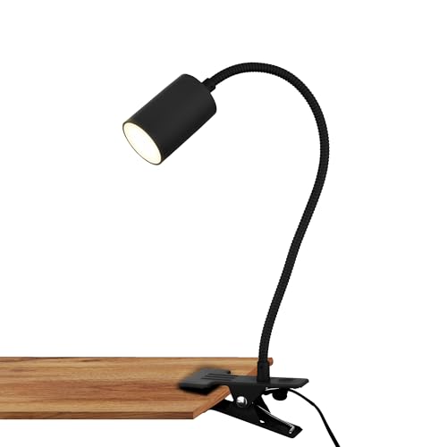 BRILONER - Schreibtischlampe mit Kabelschalter, Warmweiße Lichtfarbe, schwenkbar, Stecker, Leselampe, Klemmlampe, Klemmleuchte, Nachttischlampe, Leselicht Kinder, Bürolampe, 40cm hoch, Schwarz