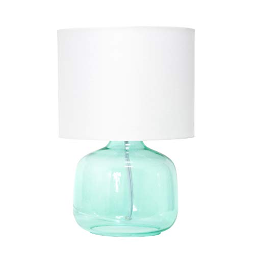 Simple Designs LT2064-AOW Aqua Glass Table Lamp with White Fabric Shade #1